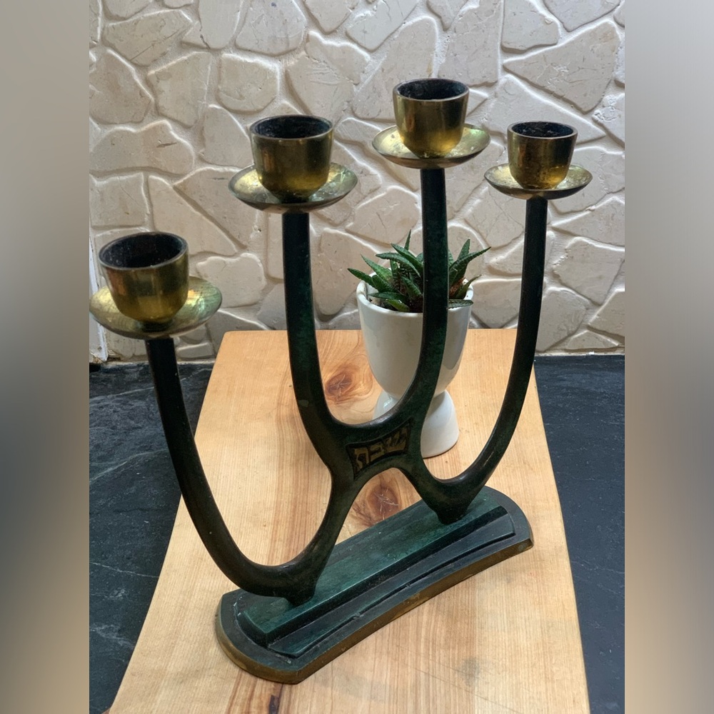 SABRA | 4 Armed Brass & Verdigris Candelabra
